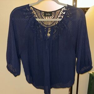 Peasant lace navy blouse sheer size small